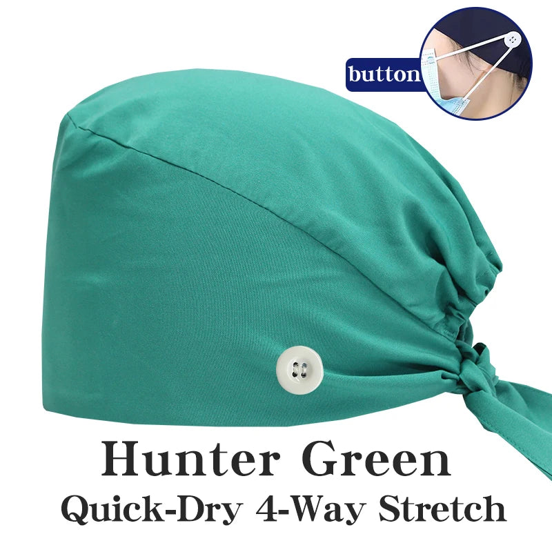 Comfort Band Scrub Cap Hunter Green Button